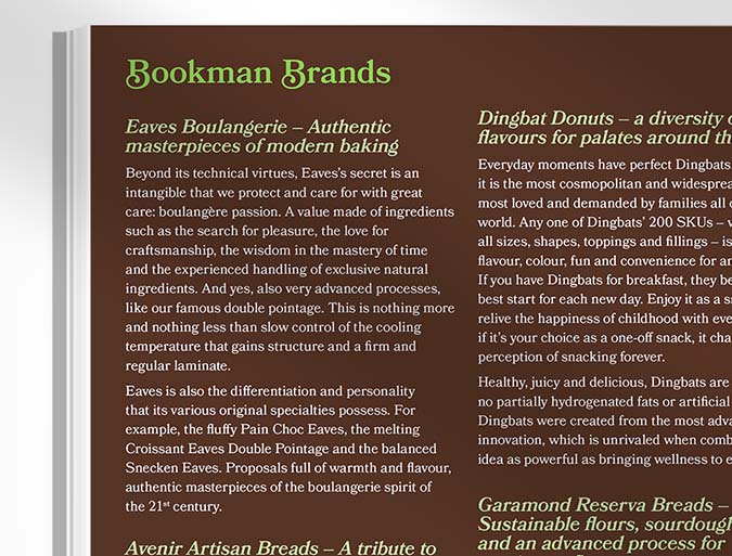 Close up of typesetting and styling on bookman spreads