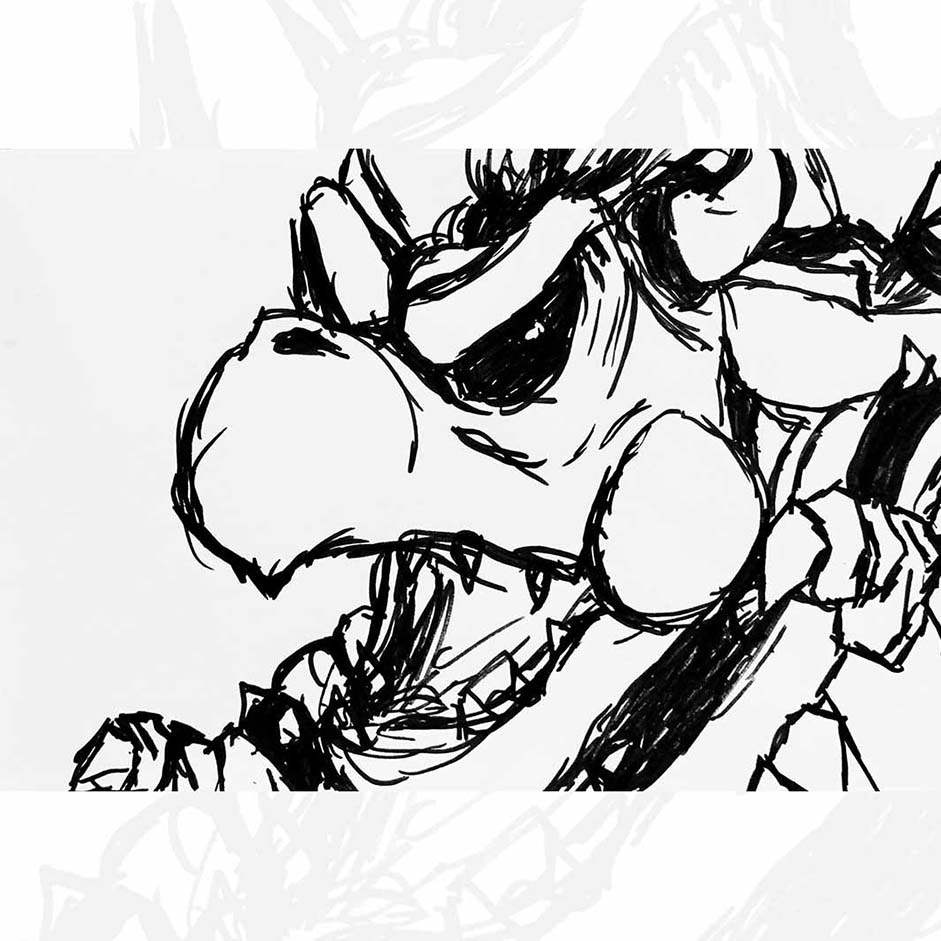 Sketch of Nintendo character, Dry Bowser