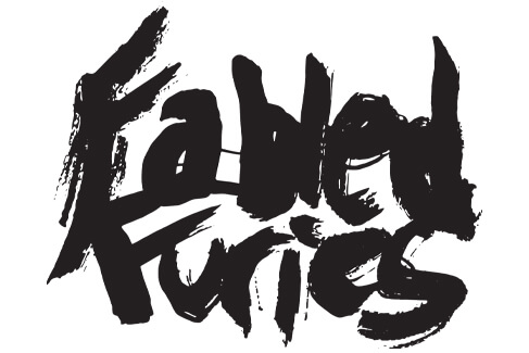 Black and White Fabled Furies wordmark logo rendered using a dry-brushing technique