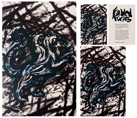 Final Illustration of Cerberus made with india ink and blue colouring at all sizes