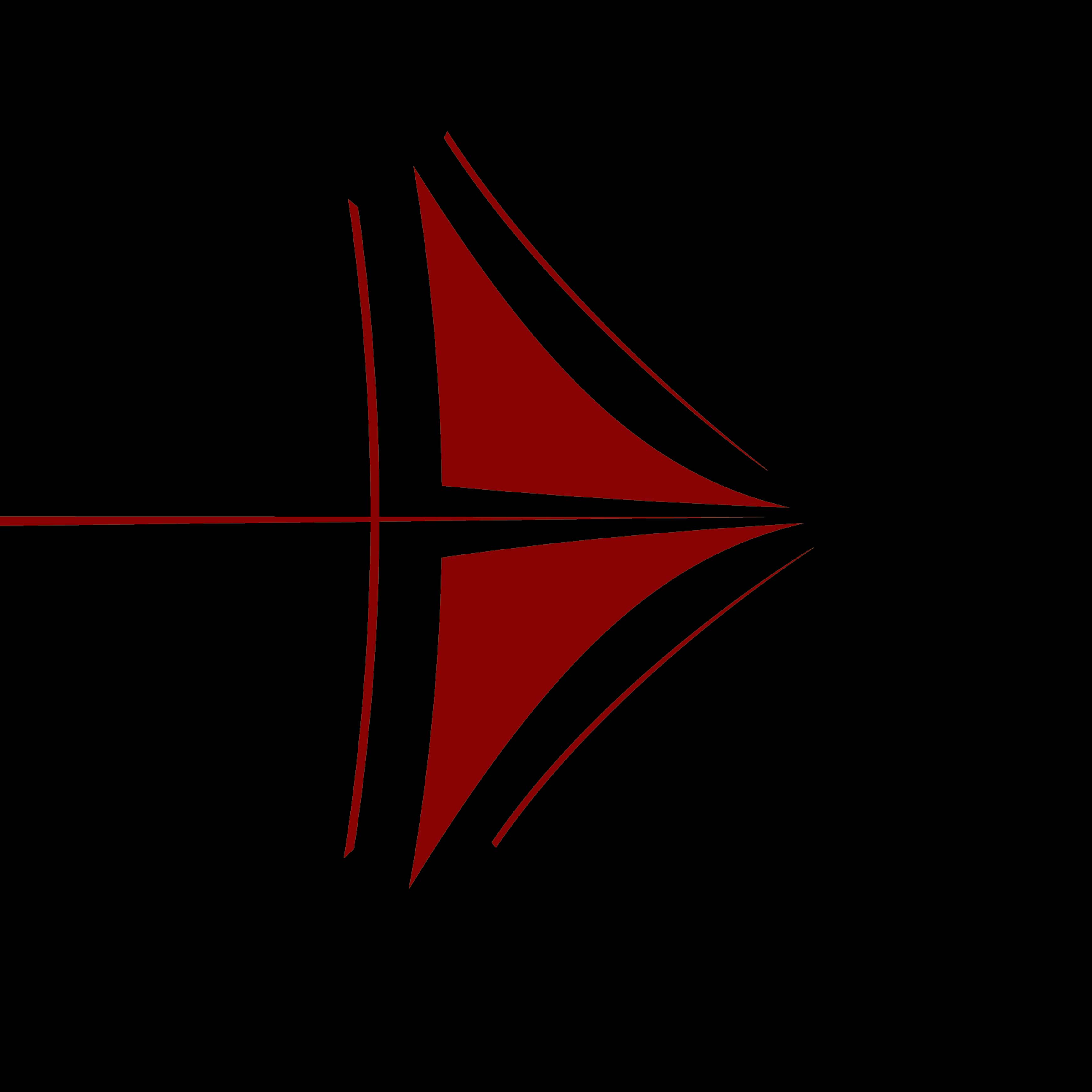 warped red arrow head with a black line crossing over the middle of it forming an 'E' in the blank space around the arrowhead