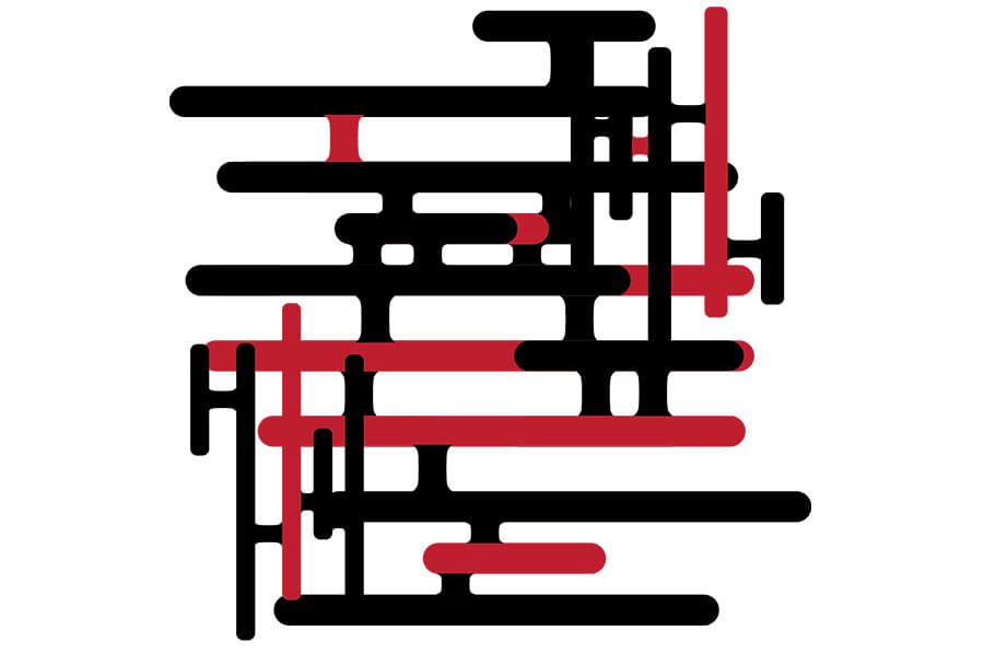 various black and red lines intersecting one another forming multiple E shapes